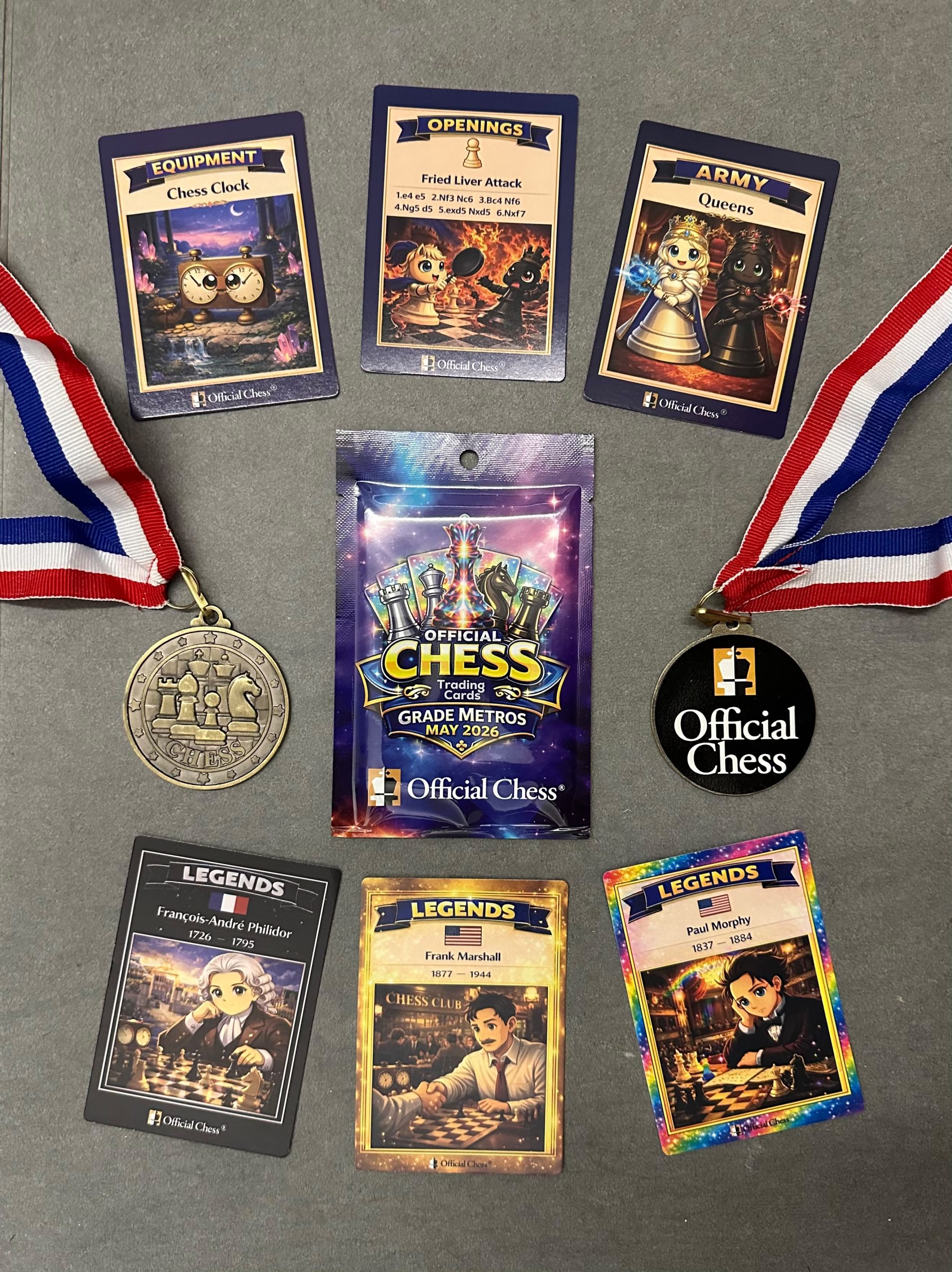 Official Chess medals and collectible trading cards