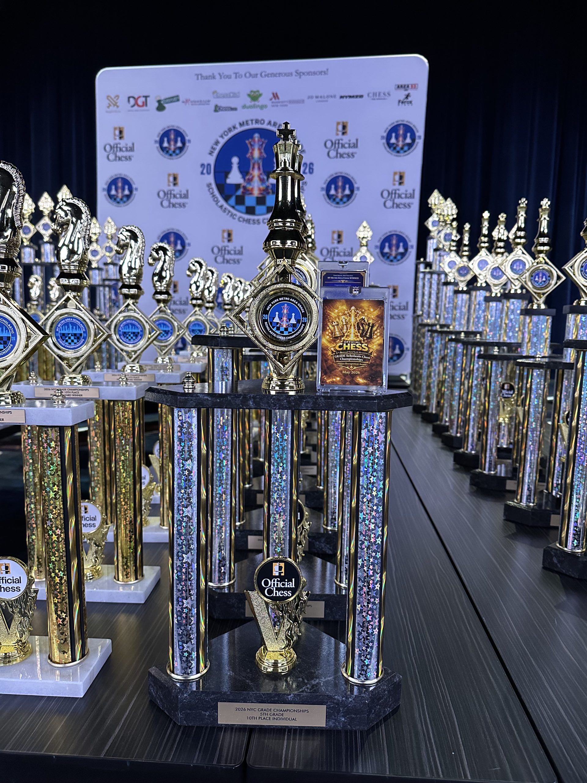 Championship trophies on display